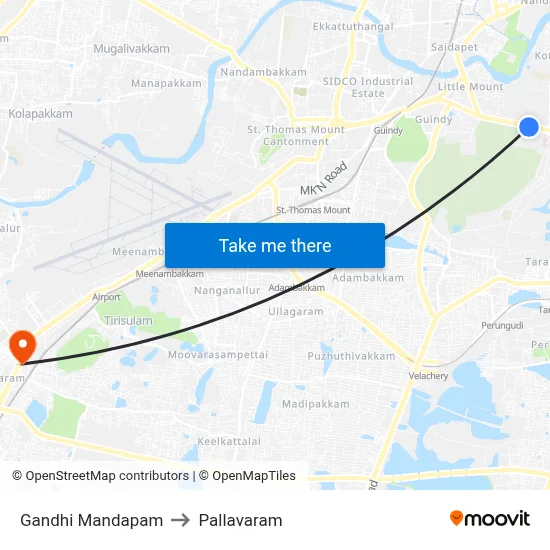 Gandhi Mandapam to Pallavaram map