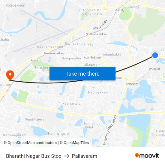 Bharathi Nagar Bus Stop to Pallavaram map
