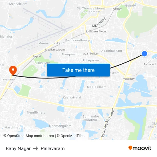 Baby Nagar to Pallavaram map