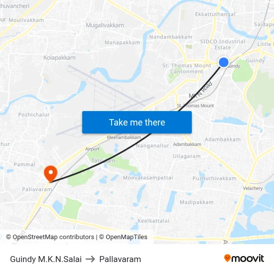 Guindy M.K.N.Salai to Pallavaram map