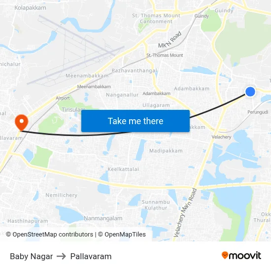 Baby Nagar to Pallavaram map