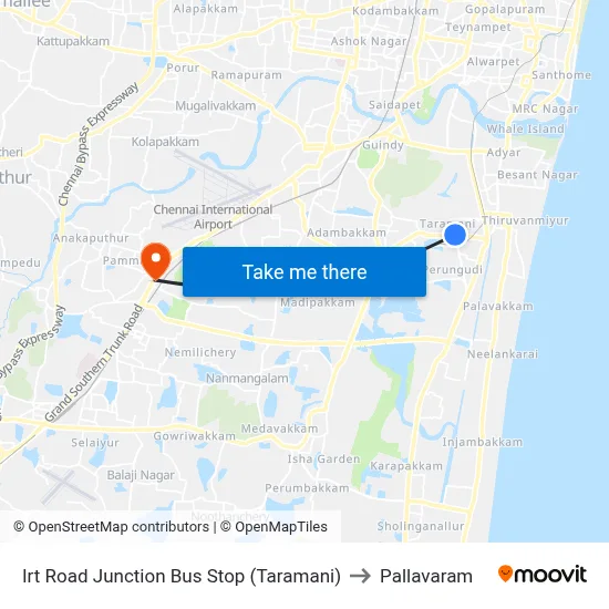 Irt Road Junction Bus Stop (Taramani) to Pallavaram map