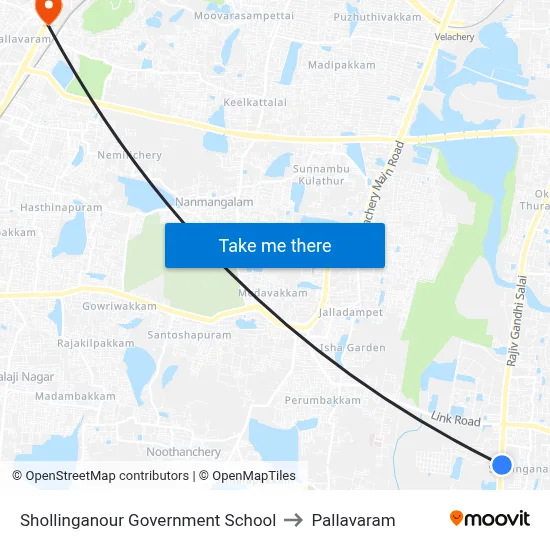 Shollinganour Government School to Pallavaram map
