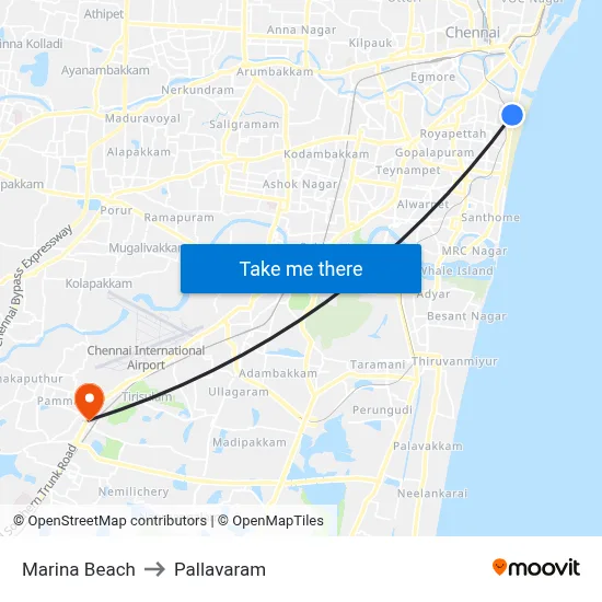 Marina Beach to Pallavaram map
