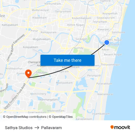Sathya Studios to Pallavaram map