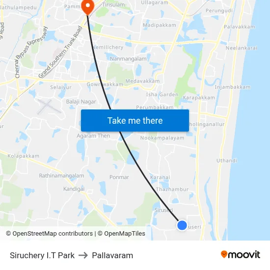 Siruchery I.T Park to Pallavaram map