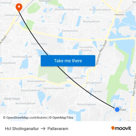 Hcl Sholinganallur to Pallavaram map