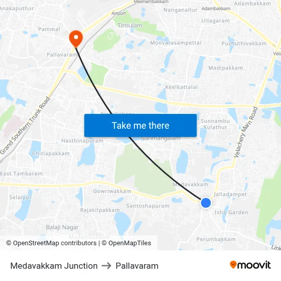 Medavakkam Junction to Pallavaram map
