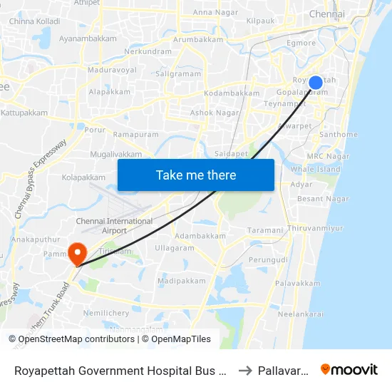 Royapettah Government Hospital Bus Stop to Pallavaram map