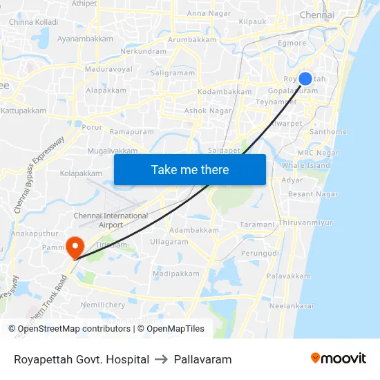 Royapettah Govt. Hospital to Pallavaram map