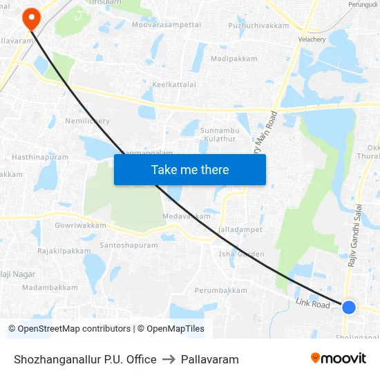 Shozhanganallur P.U. Office to Pallavaram map