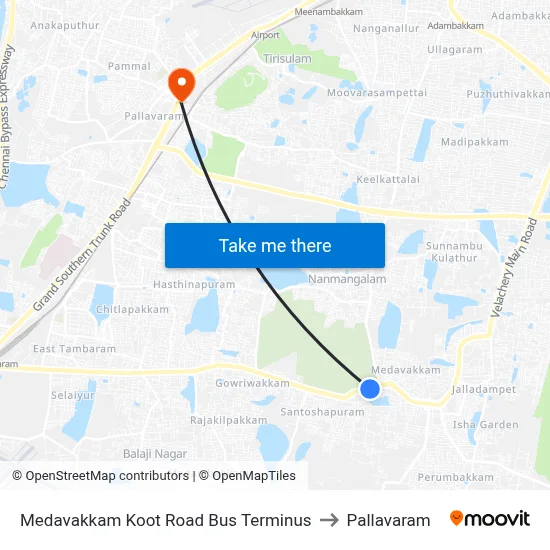 Medavakkam Koot Road Bus Terminus to Pallavaram map