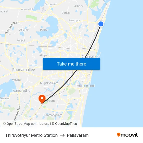 Thiruvotriyur Metro Station to Pallavaram map