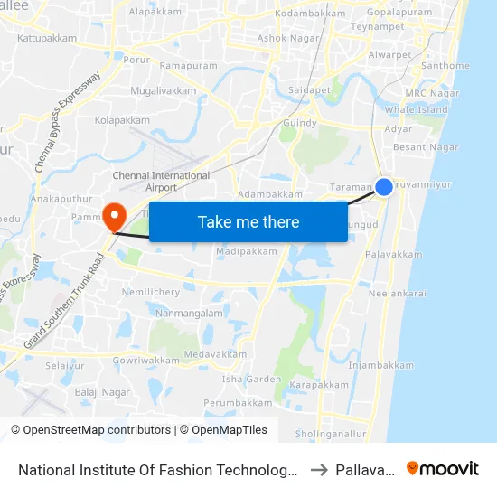 National Institute Of Fashion Technology ( N.I.F.T.) to Pallavaram map