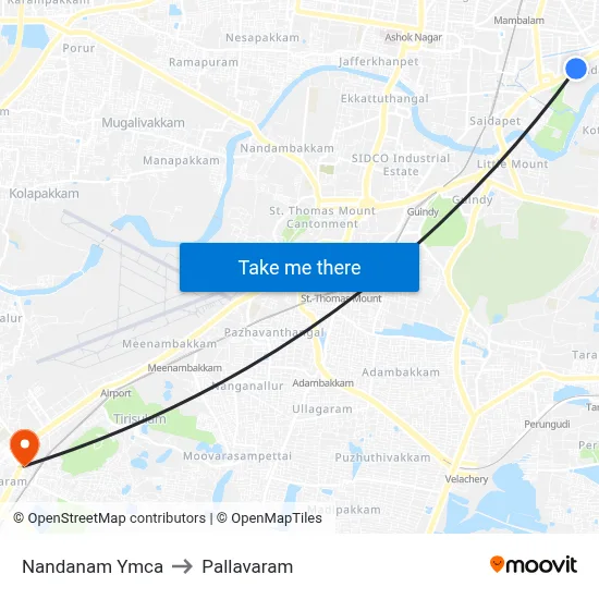 Nandanam Ymca to Pallavaram map