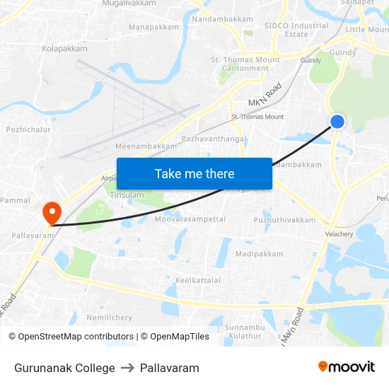 Gurunanak College to Pallavaram map