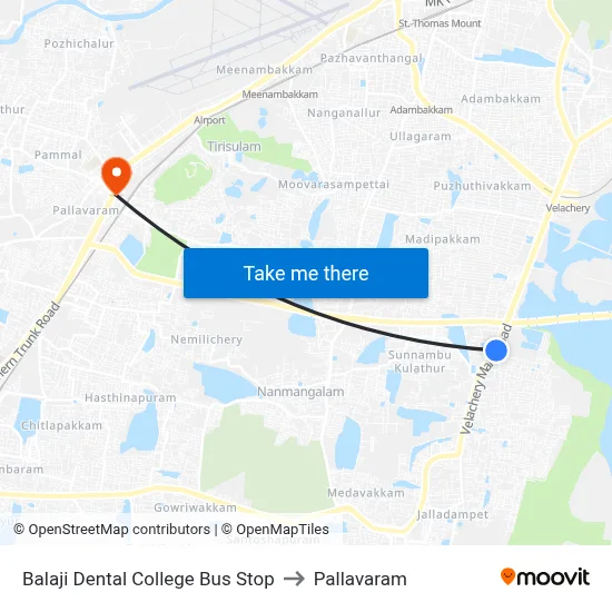 Balaji Dental College Bus Stop to Pallavaram map