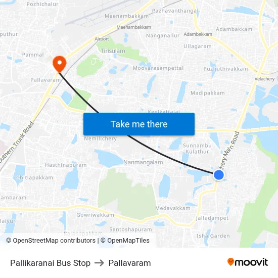 Pallikaranai Bus Stop to Pallavaram map
