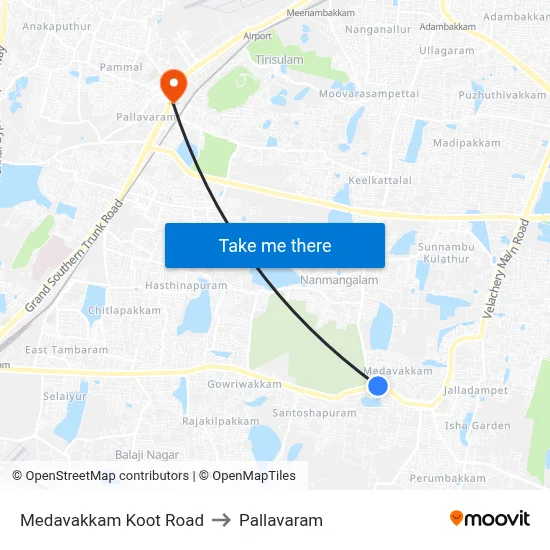 Medavakkam Koot Road to Pallavaram map
