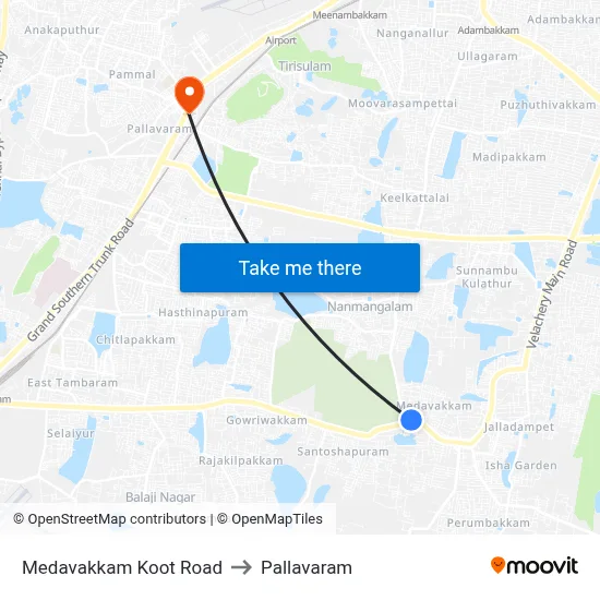 Medavakkam Koot Road to Pallavaram map