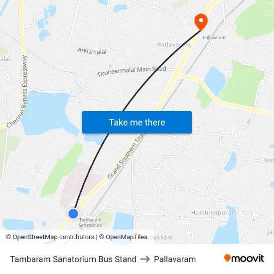 Tambaram Sanatorium Bus Stand to Pallavaram map