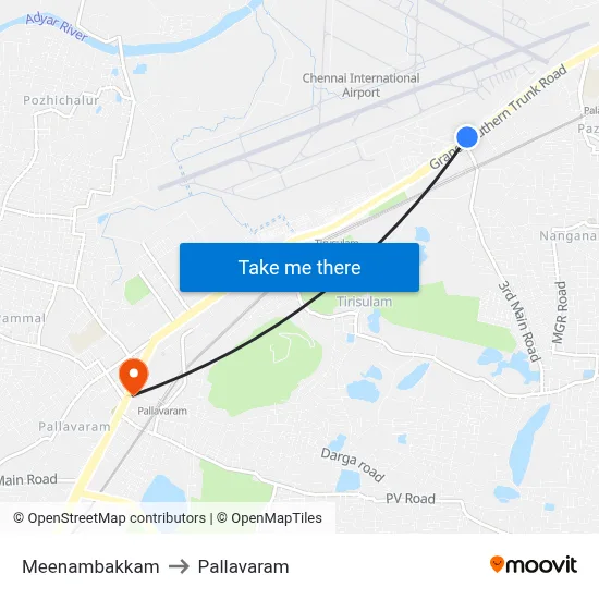 Meenambakkam to Pallavaram map