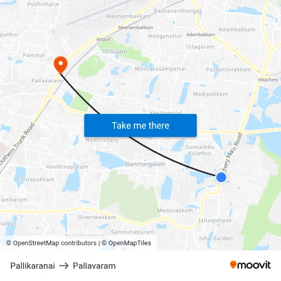 Pallikaranai to Pallavaram map