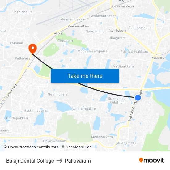 Balaji Dental College to Pallavaram map