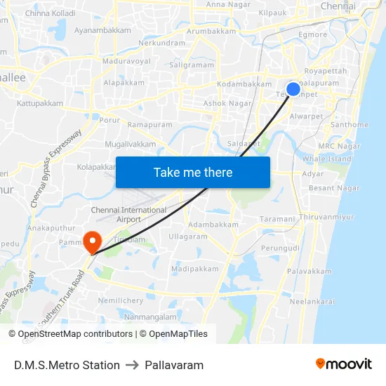 D.M.S.Metro Station to Pallavaram map