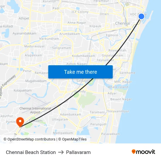 Chennai Beach Station to Pallavaram map