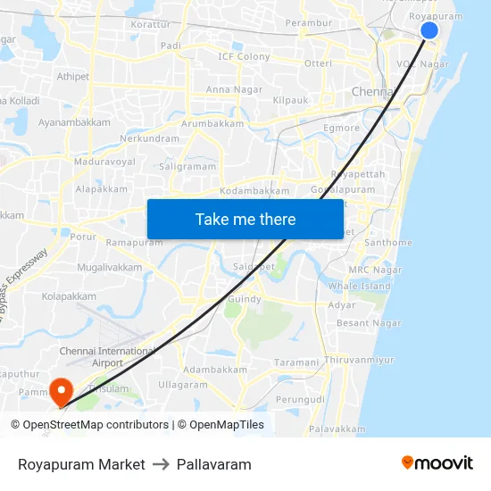 Royapuram Market to Pallavaram map