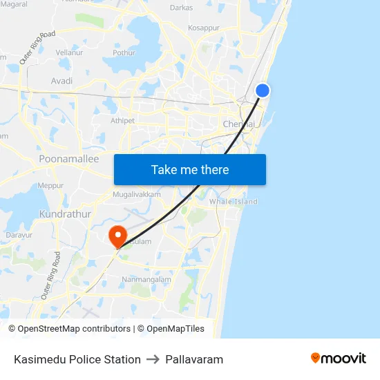 Kasimedu Police Station to Pallavaram map