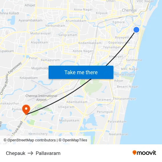 Chepauk to Pallavaram map