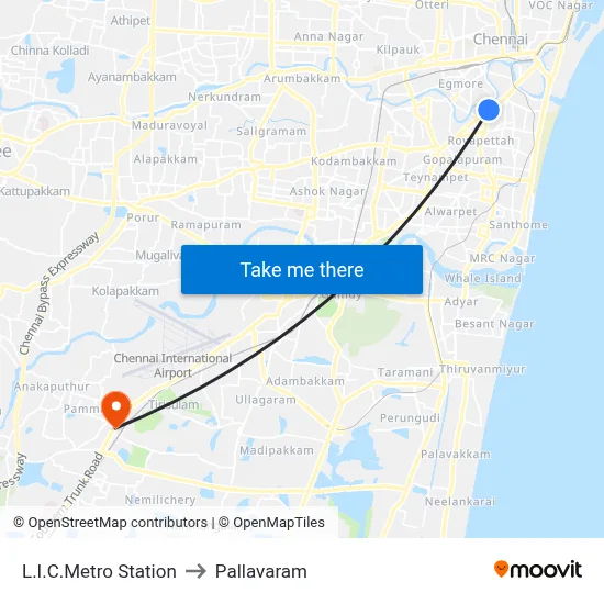 L.I.C.Metro Station to Pallavaram map