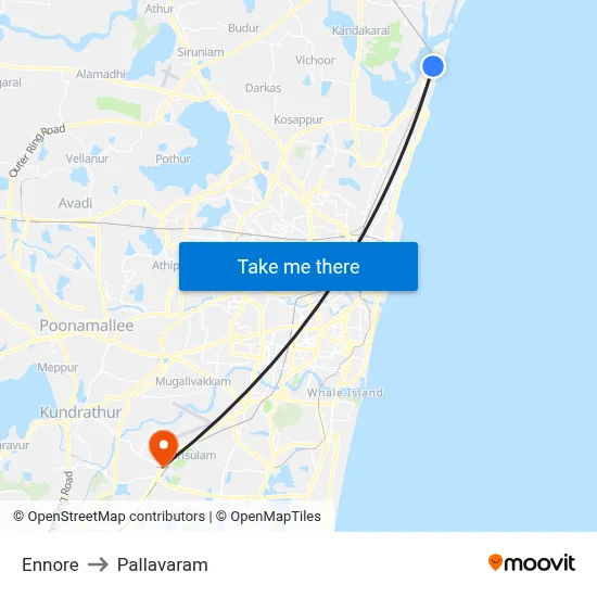 Ennore to Pallavaram map