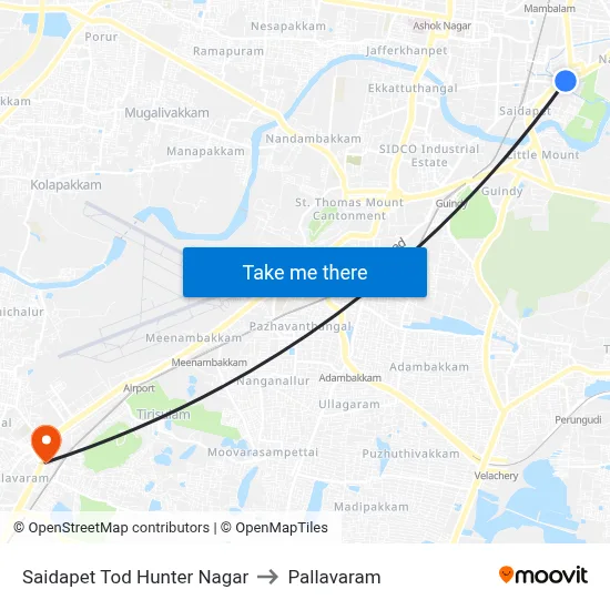 Saidapet Tod Hunter Nagar to Pallavaram map
