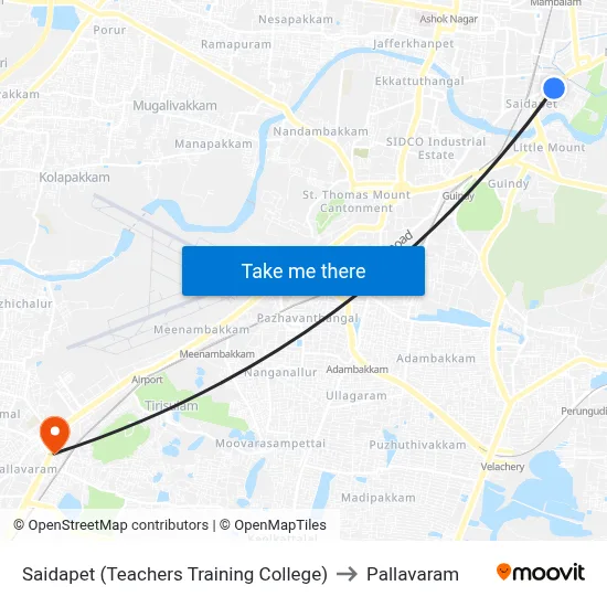 Saidapet (Teachers Training College) to Pallavaram map