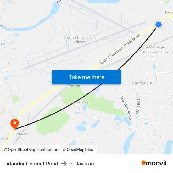 Alandur Cement Road to Pallavaram map