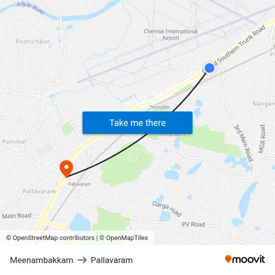 Meenambakkam to Pallavaram map