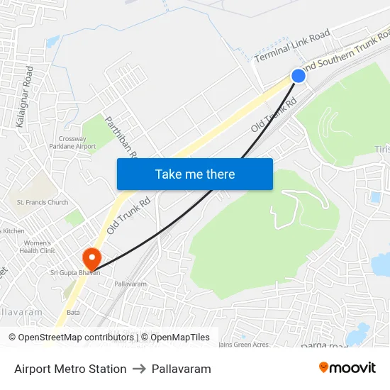 Airport Metro Station to Pallavaram map