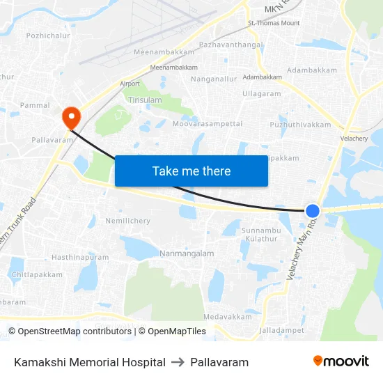 Kamakshi Memorial Hospital to Pallavaram map