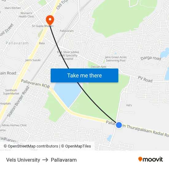 Vels University to Pallavaram map