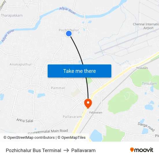 Pozhichalur Bus Terminal to Pallavaram map