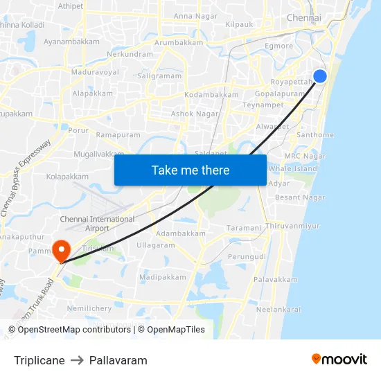 Triplicane to Pallavaram map