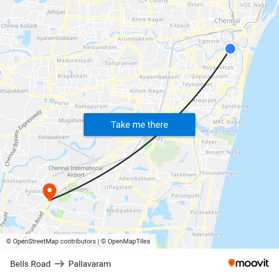 Bells Road to Pallavaram map