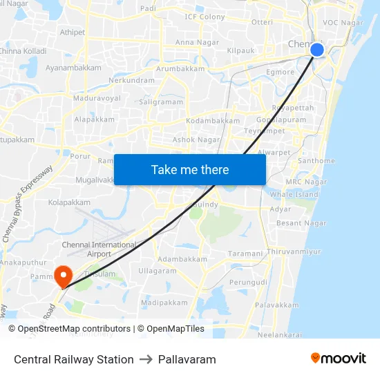 Central Railway Station to Pallavaram map