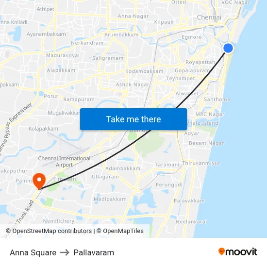 Anna Square to Pallavaram map