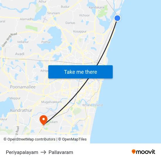 Periyapalayam to Pallavaram map