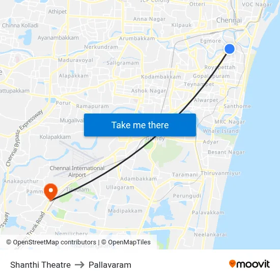 Shanthi Theatre to Pallavaram map