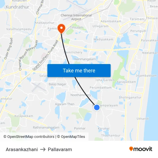 Arasankazhani to Pallavaram map